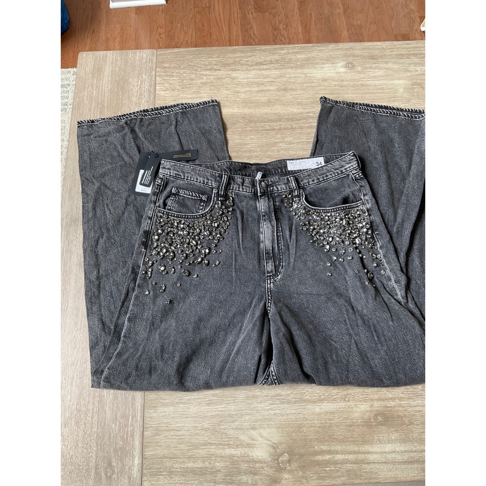 Rag & Bone Angelique Jewel Sofie High-Rise Ultra Wide Leg Jeans Black 34 NWT - Picture 8 of 8